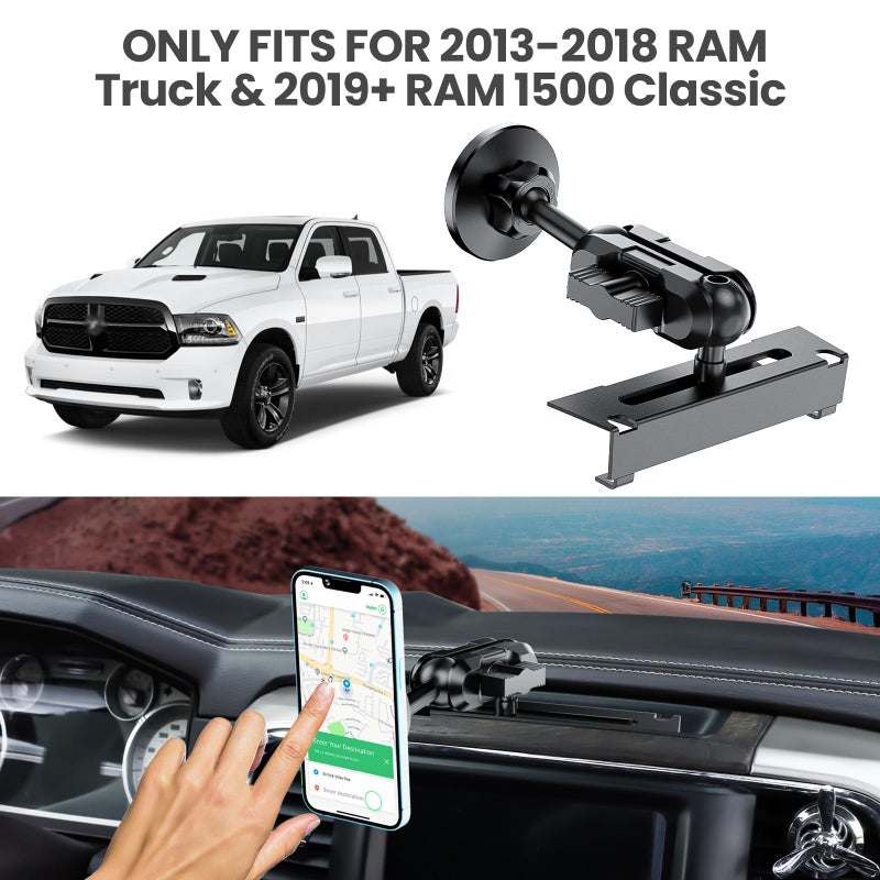 SwiftGaze Metal Magnetic Phone Mount for 2013-2018 RAM 1500/2500/3500 & 2019+ RAM Classic  OEM Holes Screws Install Super Stable for Off Road Bumpy Road Dodge 1500 Phone Holder Cool Ram Accessory - Image 2